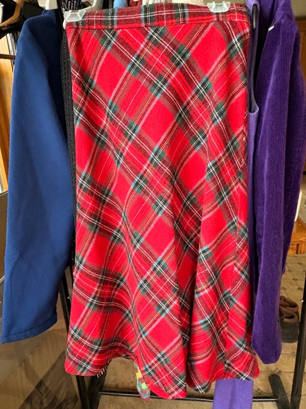 Vermont Country Store Red Tartan Long Wool Elasticized Waist Sweater--Small